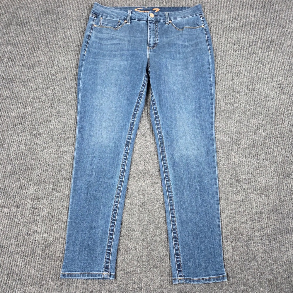 Seven7 Womens Tummyless High Rise Skinny Jeans Blue Medium Wash Size 16